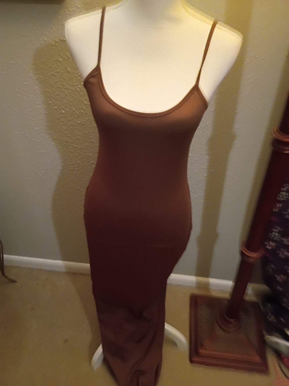 Brown Spaghetti Strap Bodycon Maxi Dress